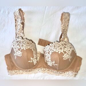Intimissi Italy “Pretty Flowers Sofia Balconette Bra” tan and white lace 36B
